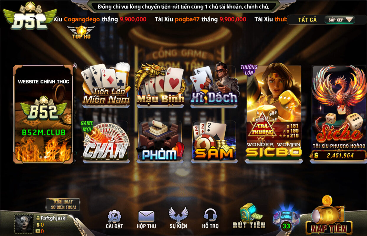 TOP 5 game cược bài tại B52 play
